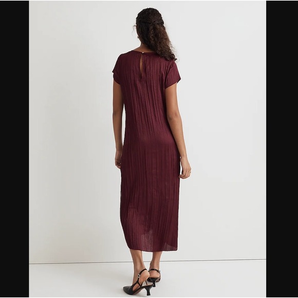 Madewell NEW NWT Womens Small Red Short Sleeve Slip Midi Dress Crinkle - Picture 2 of 6